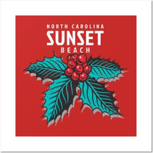 Sunset Beach, NC Christmas Vacationing Holiday Holly Posters and Art